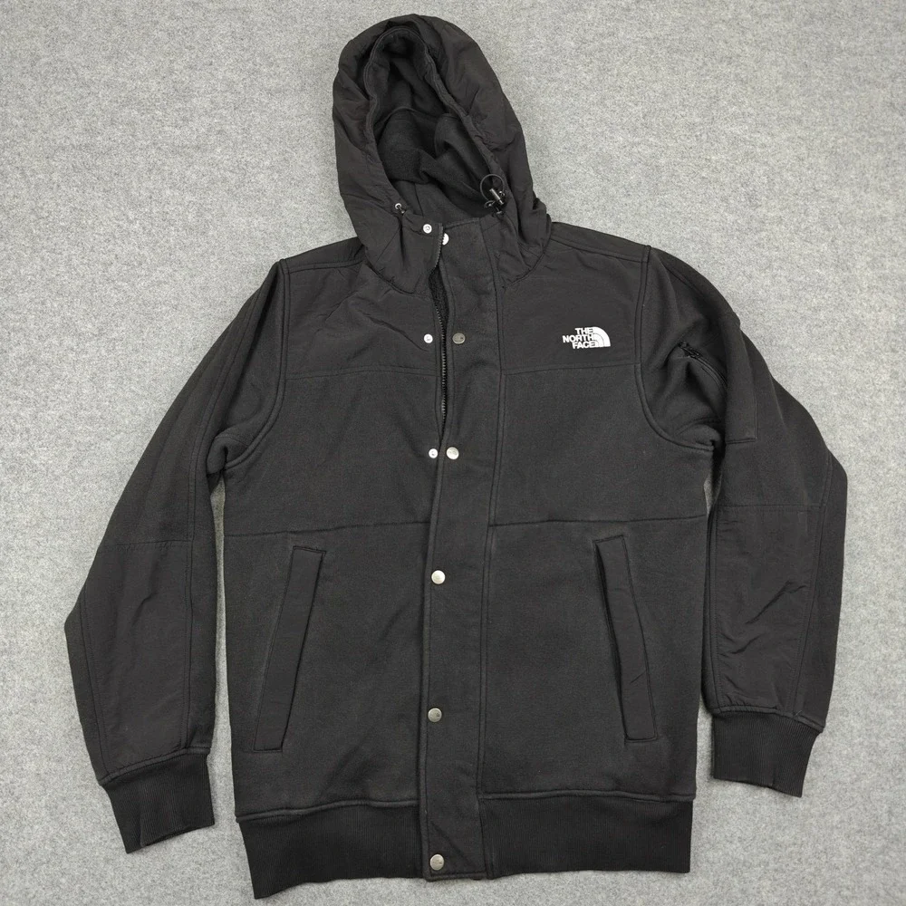 The North Face Jacket Mens Medium Black Hooded Fleece‎ Full Zip Broken Zipper